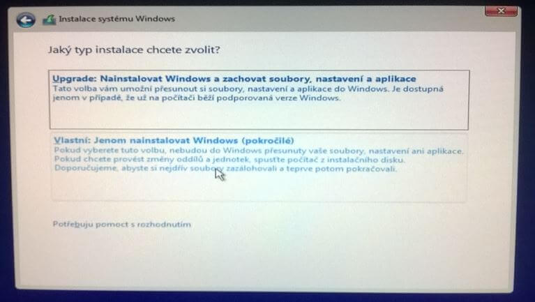 Typ instalace Windows 10