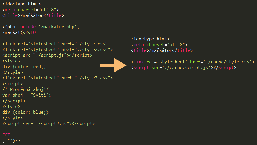 Spojení CSS a JavaScriptu do společných souborů