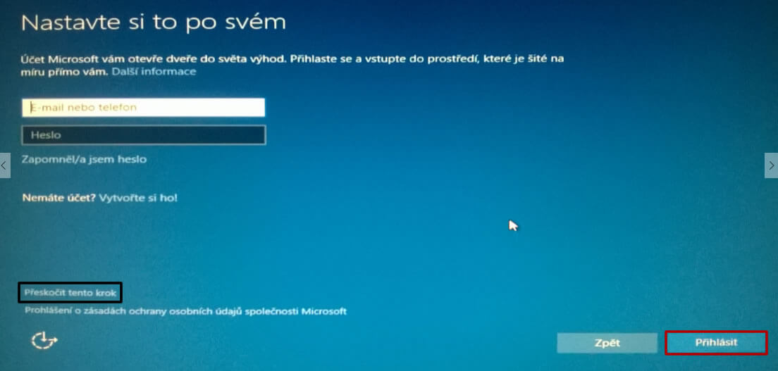 Microsoft účet ve Windows 10