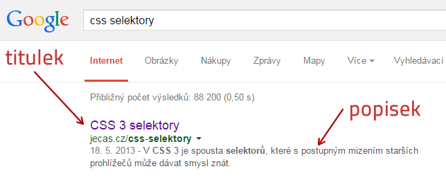 Titulek a description v SERPu Google