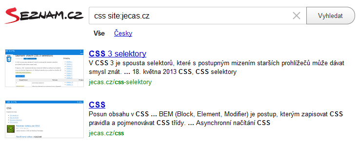 Hledání CSS na Seznamu
