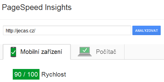 Výsledky měření rychlosti webu