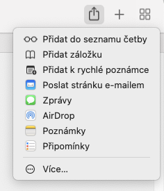 Sdílení Safari tlačítkem